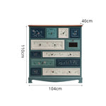 LIVARA 104cm 12-Drawer Storage Cabinet - Vintage Colour Block Design with Solid Wood Handles for Living Room & Bedroom - Blue
