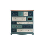 LIVARA 104cm 12-Drawer Storage Cabinet - Vintage Colour Block Design with Solid Wood Handles for Living Room & Bedroom - Blue