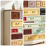 LIVARA 104cm 12-Drawer Storage Cabinet - Vintage Colour Block Design with Solid Wood Handles for Living Room & Bedroom - White & Multi