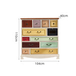 LIVARA 104cm 12-Drawer Storage Cabinet - Vintage Colour Block Design with Solid Wood Handles for Living Room & Bedroom - White & Multi