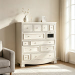 LIVARA 104cm 12-Drawer Storage Cabinet - Vintage Colour Block Design with Solid Wood Handles for Living Room & Bedroom - Beige