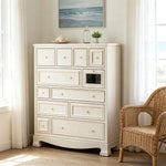 LIVARA 104cm 12-Drawer Storage Cabinet - Vintage Colour Block Design with Solid Wood Handles for Living Room & Bedroom - Beige