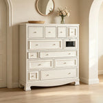 LIVARA 104cm 12-Drawer Storage Cabinet - Vintage Colour Block Design with Solid Wood Handles for Living Room & Bedroom - Beige