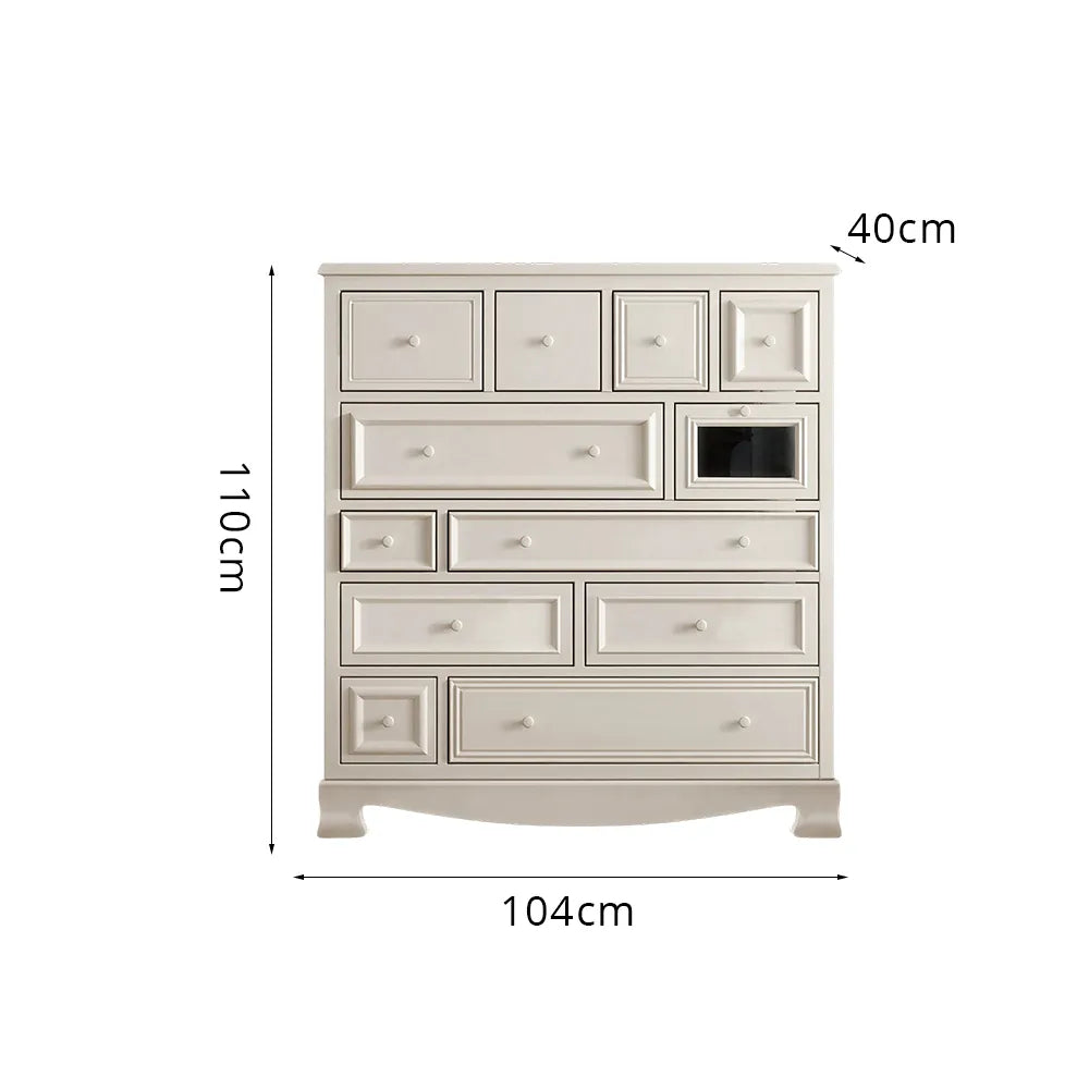 LIVARA 104cm 12-Drawer Storage Cabinet - Vintage Colour Block Design with Solid Wood Handles for Living Room & Bedroom - Beige