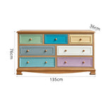 LIVARA 135cm 7-Drawer Storage Cabinet - Vintage Colour Block Design with Solid Wood Handles for Living Room & Bedroom - Teal & Multi