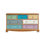 LIVARA 135cm 7-Drawer Storage Cabinet - Vintage Colour Block Design with Solid Wood Handles for Living Room & Bedroom - Teal & Multi
