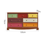 LIVARA 135cm 7-Drawer Storage Cabinet - Vintage Colour Block Design with Solid Wood Handles for Living Room & Bedroom - Wood
