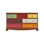 LIVARA 135cm 7-Drawer Storage Cabinet - Vintage Colour Block Design with Solid Wood Handles for Living Room & Bedroom - Wood