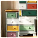 LIVARA 86cm 10-Drawer Storage Cabinet - Vintage Colour Block Design with Solid Wood Handles for Living Room & Bedroom - Teal & Multi