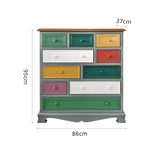 LIVARA 86cm 10-Drawer Storage Cabinet - Vintage Colour Block Design with Solid Wood Handles for Living Room & Bedroom - Teal & Multi