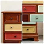 LIVARA 86cm 10-Drawer Storage Cabinet - Vintage Colour Block Design with Solid Wood Handles for Living Room & Bedroom - Wood