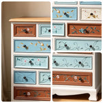 LIVARA 86cm 10-Drawer Storage Cabinet - Vintage Colour Block Design with Solid Wood Handles for Living Room & Bedroom - White & Multi