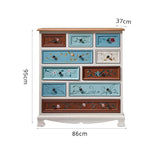 LIVARA 86cm 10-Drawer Storage Cabinet - Vintage Colour Block Design with Solid Wood Handles for Living Room & Bedroom - White & Multi