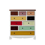 LIVARA 86cm 10-Drawer Storage Cabinet - Vintage Colour Block Design with Solid Wood Handles for Living Room & Bedroom - White