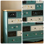 LIVARA 86cm 10-Drawer Storage Cabinet - Vintage Colour Block Design with Solid Wood Handles for Living Room & Bedroom - Blue