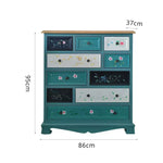 LIVARA 86cm 10-Drawer Storage Cabinet - Vintage Colour Block Design with Solid Wood Handles for Living Room & Bedroom - Blue