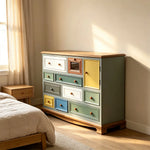 LIVARA 120cm 10-Drawer Storage Cabinet - Vintage Colour Block Design with Single-Door Storage for Living Room & Bedroom - Teal & Multi