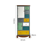 LIVARA 61cm 8-Drawer Storage Cabinet - Vintage Colour Block Design with Double Door Storage & Solid Wood Handles for Bedroom - Teal & Multi