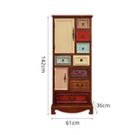 LIVARA 61cm 8-Drawer Storage Cabinet - Vintage Colour Block Design with Double Door Storage & Solid Wood Handles for Bedroom - Wood