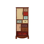LIVARA 61cm 8-Drawer Storage Cabinet - Vintage Colour Block Design with Double Door Storage & Solid Wood Handles for Bedroom - Wood