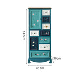 LIVARA 61cm 8-Drawer Storage Cabinet - Vintage Colour Block Design with Double Door Storage & Solid Wood Handles for Bedroom - Blue