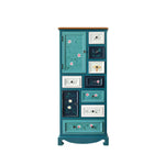LIVARA 61cm 8-Drawer Storage Cabinet - Vintage Colour Block Design with Double Door Storage & Solid Wood Handles for Bedroom - Blue
