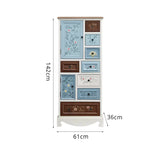 LIVARA 61cm 8-Drawer Storage Cabinet - Vintage Colour Block Design with Double Door Storage & Solid Wood Handles for Bedroom - White & Multi
