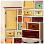 LIVARA 61cm 8-Drawer Storage Cabinet - Vintage Colour Block Design with Double Door Storage & Solid Wood Handles for Bedroom - White