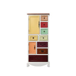LIVARA 61cm 8-Drawer Storage Cabinet - Vintage Colour Block Design with Double Door Storage & Solid Wood Handles for Bedroom - White