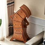 LIVARA Walnut 5-Drawer Storage Cabinet - Unique Curved Design with Brass Handles for Bedroom & Living Room - Walnut