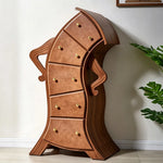LIVARA Walnut 5-Drawer Storage Cabinet - Unique Curved Design with Brass Handles for Bedroom & Living Room - Walnut