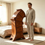 LIVARA Walnut 5-Drawer Storage Cabinet - Unique Curved Design with Brass Handles for Bedroom & Living Room - Walnut