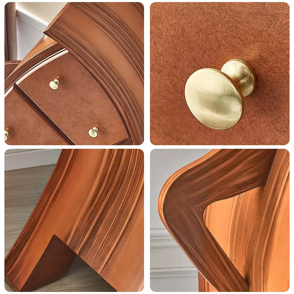 LIVARA Walnut 5-Drawer Storage Cabinet - Unique Curved Design with Brass Handles for Bedroom & Living Room - Walnut