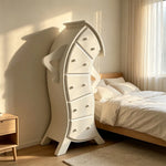 LIVARA Walnut 5-Drawer Storage Cabinet - Unique Curved Design with Brass Handles for Bedroom & Living Room - White
