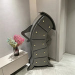 LIVARA Walnut 5-Drawer Storage Cabinet - Unique Curved Design with Brass Handles for Bedroom & Living Room - Grey