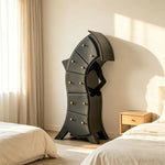 LIVARA Walnut 5-Drawer Storage Cabinet - Unique Curved Design with Brass Handles for Bedroom & Living Room - Grey