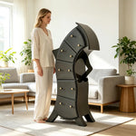 LIVARA Walnut 5-Drawer Storage Cabinet - Unique Curved Design with Brass Handles for Bedroom & Living Room - Grey