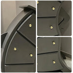LIVARA Walnut 5-Drawer Storage Cabinet - Unique Curved Design with Brass Handles for Bedroom & Living Room - Grey