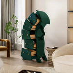 LIVARA Walnut 5-Drawer Storage Cabinet - Unique Curved Design with Brass Handles for Bedroom & Living Room - Green