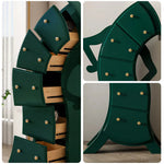 LIVARA Walnut 5-Drawer Storage Cabinet - Unique Curved Design with Brass Handles for Bedroom & Living Room - Green