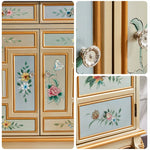 LIVARA 120cm 3-Drawer 3-Door Storage Cabinet - Vintage Floral Design with Solid Wood Frame for Living Room & Entryway - Champagne Gold