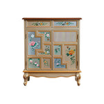 LIVARA 86cm 2-Drawer 2-Door Storage Cabinet - Vintage Floral Design with Solid Wood Frame for Living Room & Entryway - Champagne Gold