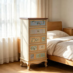 LIVARA 60cm 5-Drawer Storage Cabinet - Vintage Floral Design with Solid Wood Frame & Metal Handles for Bedroom - Champagne Gold