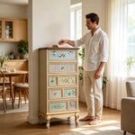 LIVARA 60cm 5-Drawer Storage Cabinet - Vintage Floral Design with Solid Wood Frame & Metal Handles for Bedroom - Champagne Gold