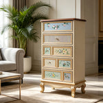 LIVARA 60cm 5-Drawer Storage Cabinet - Vintage Floral Design with Solid Wood Frame & Metal Handles for Bedroom - Champagne Gold