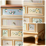LIVARA 60cm 5-Drawer Storage Cabinet - Vintage Floral Design with Solid Wood Frame & Metal Handles for Bedroom - Champagne Gold