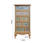 LIVARA 60cm 5-Drawer Storage Cabinet - Vintage Floral Design with Solid Wood Frame & Metal Handles for Bedroom - Champagne Gold
