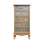 LIVARA 60cm 5-Drawer Storage Cabinet - Vintage Floral Design with Solid Wood Frame & Metal Handles for Bedroom - Champagne Gold