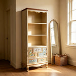 LIVARA 180cm Large Storage Cabinet - Vintage Display Wine Cabinet with Open Shelves, Drawer Storage & Hand-Painted Door Design for Dining Room - Champagne Gold