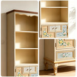 LIVARA 180cm Large Storage Cabinet - Vintage Display Wine Cabinet with Open Shelves, Drawer Storage & Hand-Painted Door Design for Dining Room - Champagne Gold